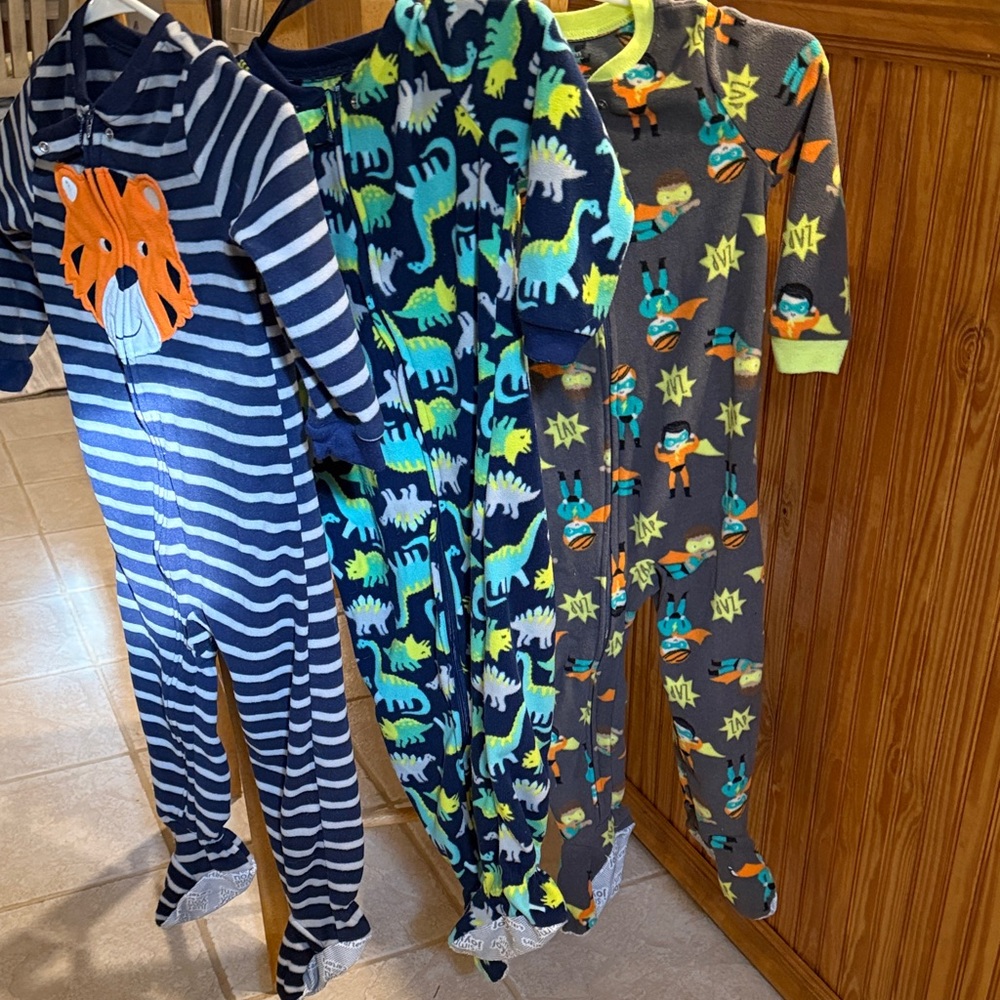 Boys Dino & Character Footed Pajama Bundle - Navy, Teal, Gray